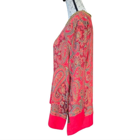 Soft Surroundings Red Gold Long Sleeve Paisley Pullover Tunic XLP - Picture 5 of 8